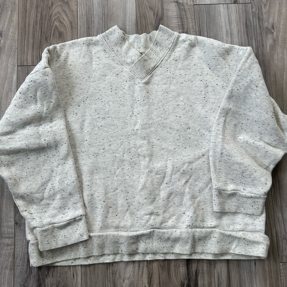 Madewell Betterterry V-Neck Heathered Gray Speckled Cropped Sweatshirt Large